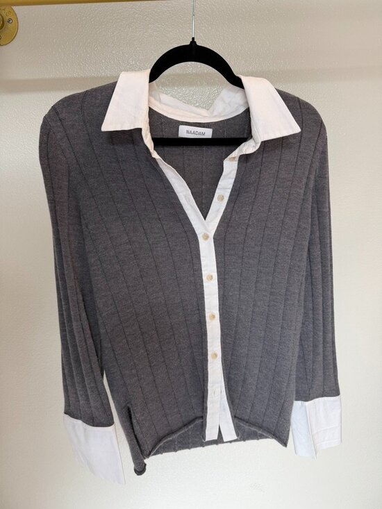NAADAM Sweaters - NAADAM Charcoal and White Knit Sweater Cardigan